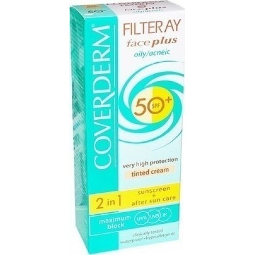 Coverderm Filteray Face Plus 2 in 1 Tinted Light Beige Oily/Acneic Skin SPF50+ 50ml