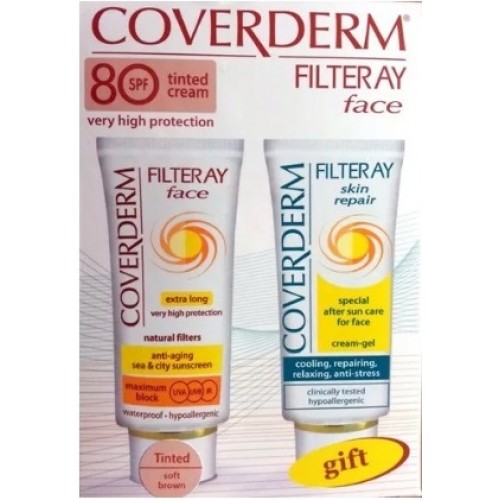 COVERDERM FILTERAY FACE SPF 80 TINTED soft brown (50ml) + FILTERAY SKIN REPAIR (50ml)